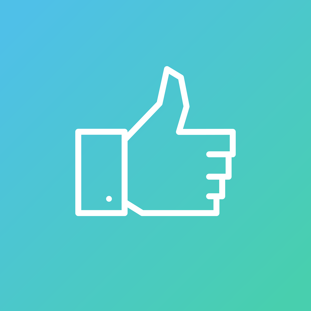 An outline of a thumbs up on a blue background